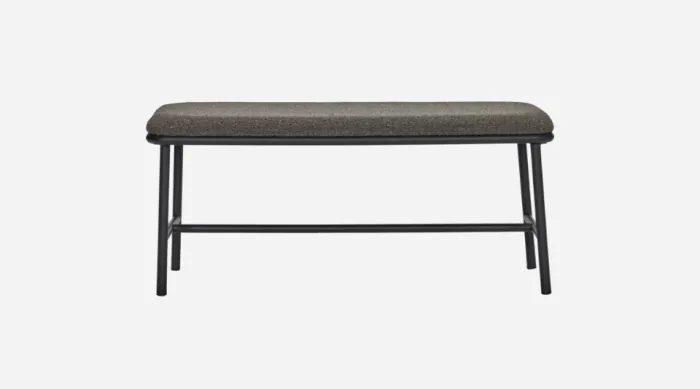 Banco Tejido Bouclé Gris Oscuro Patas Acero Negro, 100 Cm