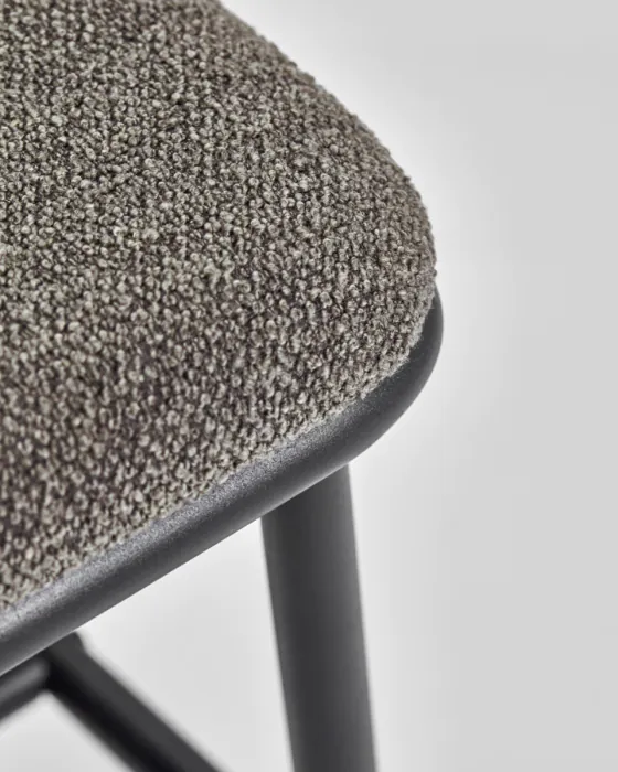 Banco Tejido Bouclé Gris Oscuro Patas Acero Negro, 100 Cm