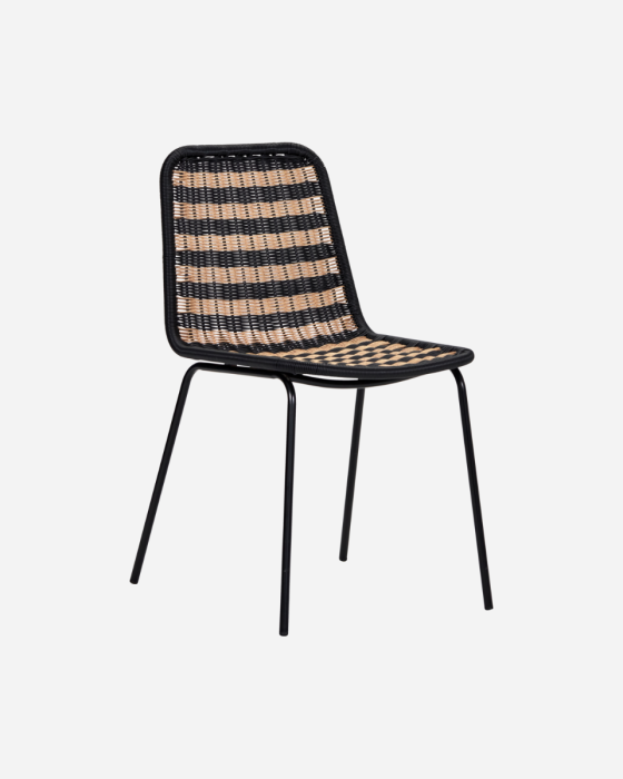 Silla Terraza Ratán Negro Natural Hierro, 57 Cm