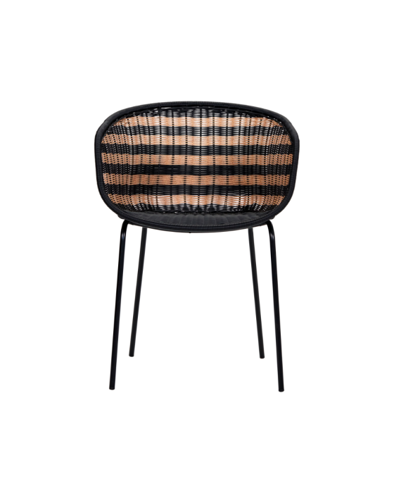 Silla Terraza Mimbre Polietileno Hierro Negro Natural, 57 Cm