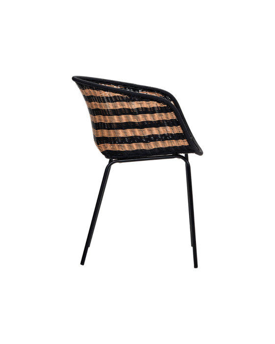 Silla Terraza Mimbre Polietileno Hierro Negro Natural, 57 Cm