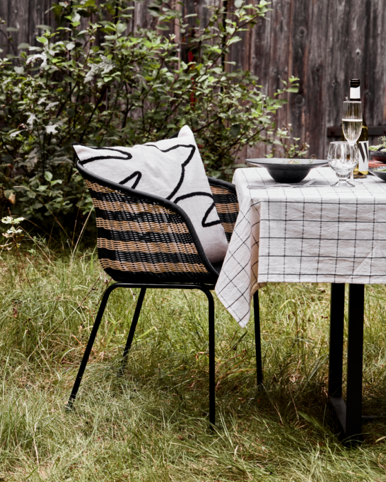Silla Terraza Mimbre Polietileno Hierro Negro Natural, 57 Cm