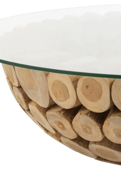 Mesa Centro Redonda Estilo Étnico Natural Madera Teca, 110 Cm