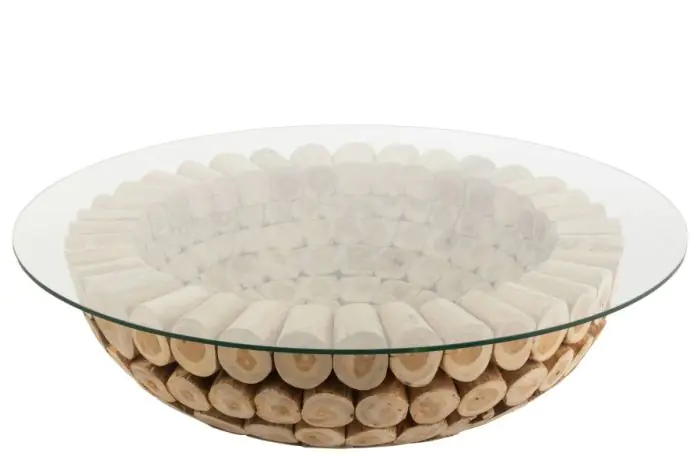 Mesa Centro Redonda Estilo Étnico Disco Cristal, 110 Cm