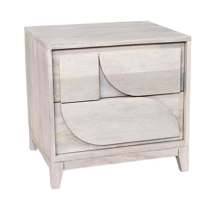 Mesita de Noche Madera Blanco Decapado 2 Cajones, 46 Cm