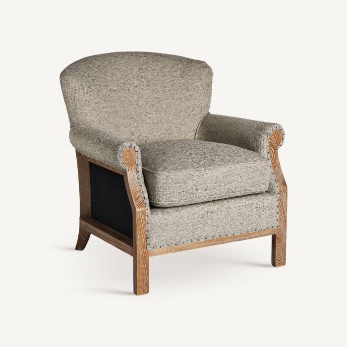 Sillón Laronxe Estilo Vintage Madera Pino Tejido Gris, 74 Cm