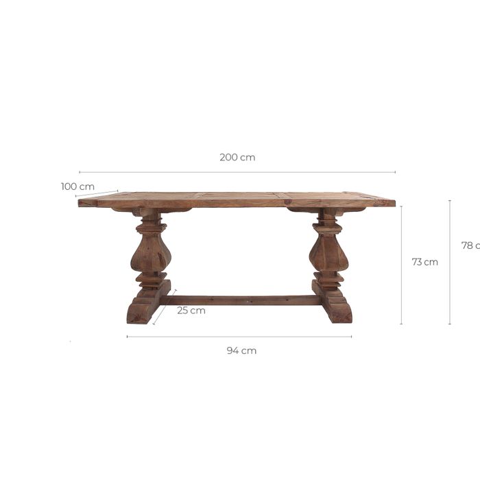 Mesa comedor Pino Reciclado Marrón natural Rectangular, 200 Cm