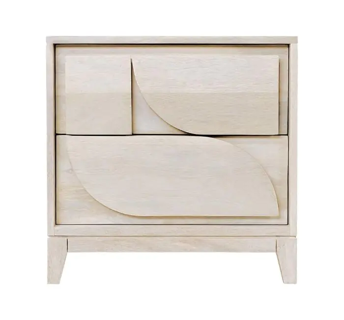 Mesita de Noche Madera Blanco Decapado 2 Cajones, 46 Cm