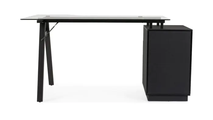Mesa Escritorio 3 Cajones Vidrio Templado Acero Negro, 150'5 Cm
