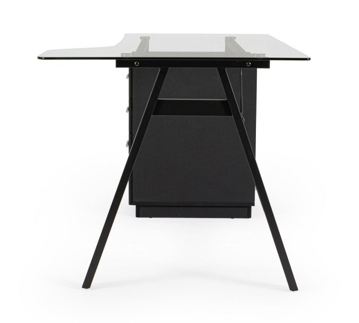 Mesa Escritorio 3 Cajones Vidrio Templado Acero Negro, 150'5 Cm
