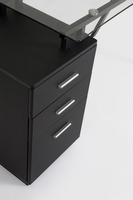 Mesa Escritorio 3 Cajones Vidrio Templado Acero Negro, 150'5 Cm