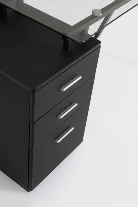 Mesa Escritorio 3 Cajones Vidrio Templado Acero Negro, 150'5 Cm