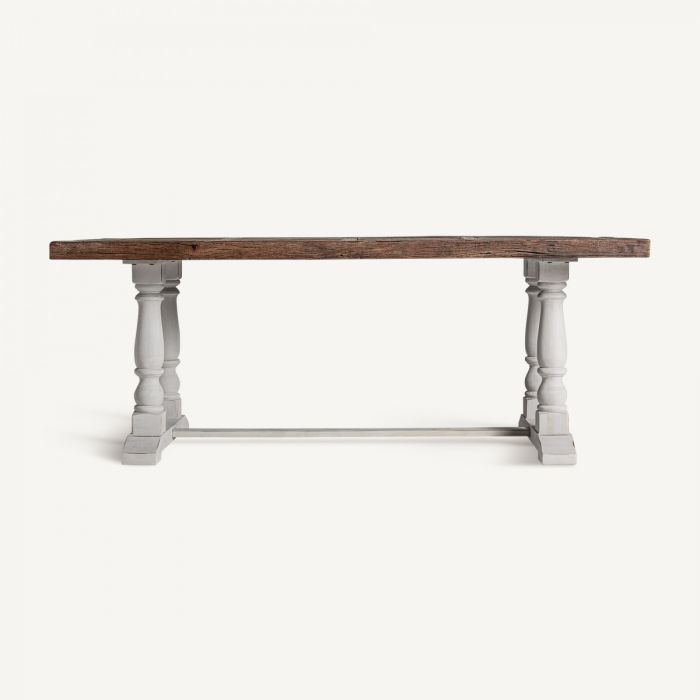 Mesa Comedor Cirella Estilo Vintage Madera Olmo Reciclado Blanco Natural, 200 Cm