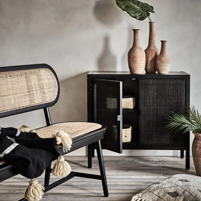 Armario Ratán Madera Pino Negro, 80 Cm
