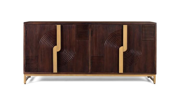 Aparador estilo art decó en madera de mango nogal  y hierro dorado.