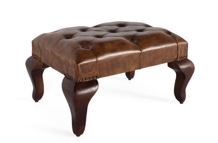 Banqueta madera cuero marrón