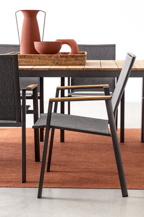 Silla Jardín con Brazos Textilene Gris Oscuro Aluminio Gris Antracita, 59 Cm