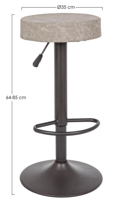 Taburete Alto Símil Piel Gris Claro Acero, 35 Cm
