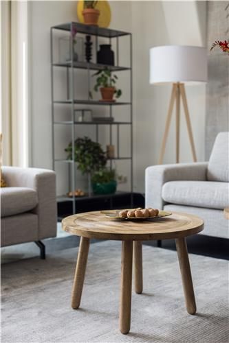 Mesa Auxiliar Redonda Madera Maciza Mango, 60 Cm