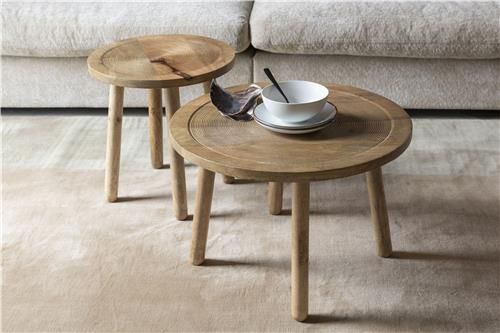 Mesa Auxiliar Redonda Madera Maciza Mango, 60 Cm