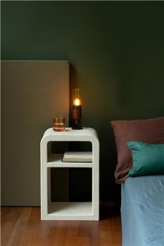 Mesita de Noche Mármol Reciclado Beige, 60 Cm