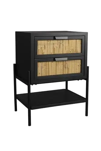 Mesita de Noche Madera Negro Ratán Natural,64 Cm