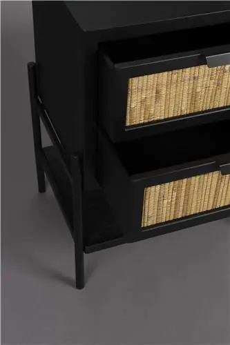 Mesita de Noche Madera Negro Ratán Natural,64 Cm