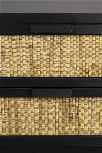 Mesita de Noche Madera Negro Ratán Natural,64 Cm
