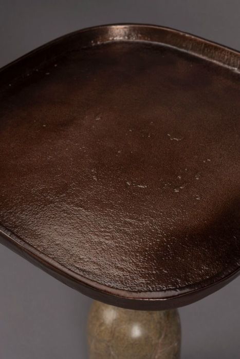 Mesa Auxiliar Aluminio Marrón Mármol, 35 Cm