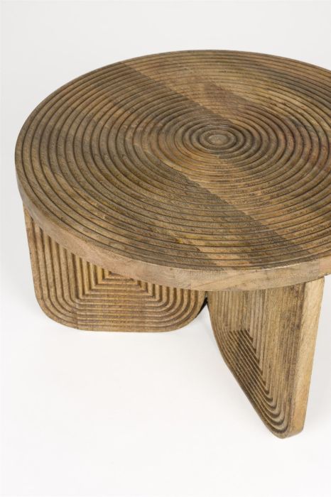 Mesa Centro Relieve Concéntrico Madera Mango, 60 Cm
