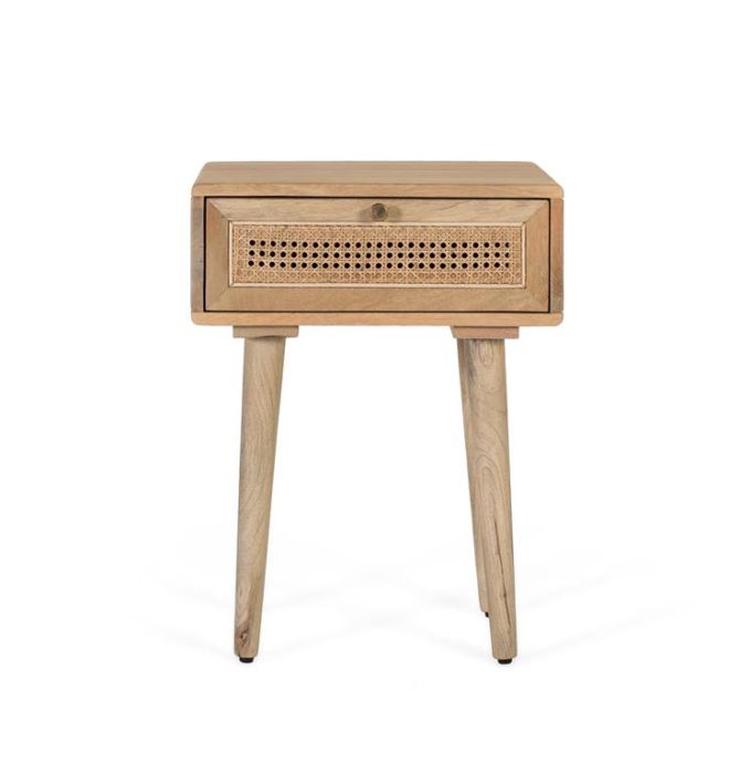 Mesita de noche acolat tropical madera ratán 1 cajón