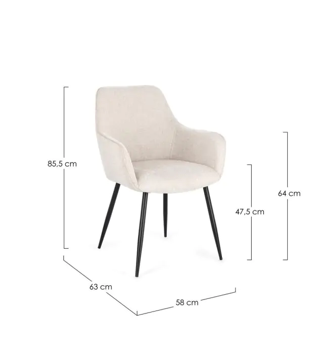 Silla Brazos Tejido Beige Acero, 58 Cm