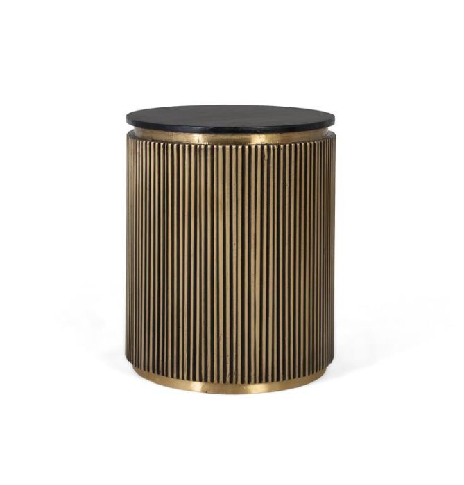Mesa auxiliar Richmond redonda metal oro mármol negro