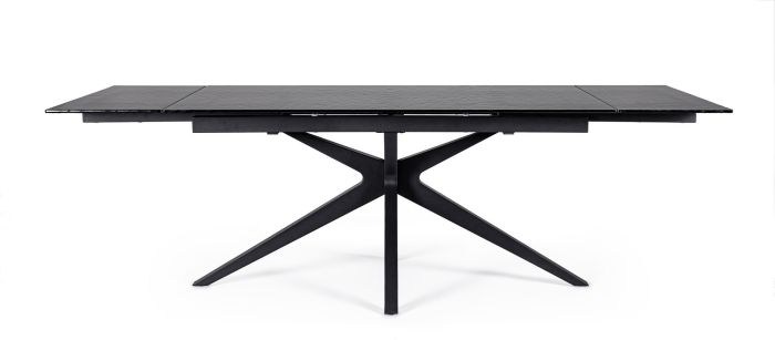 Mesa Comedor Extensible Cristal Templado Acero Negro, 160/240 Cm