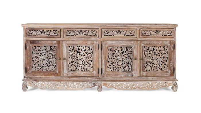 Aparador Kaum madera blanco velada 4 cajones 4 puertas