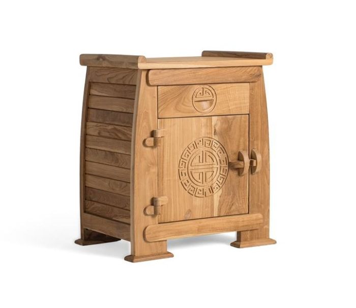 Mesita de noche oriental Madera Natural 1 puerta 1 cajón