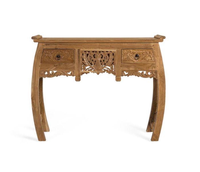 Consola madera natural tallada 2 cajones