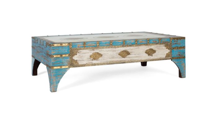 Mesa centro Shilpee madera blanco azul 