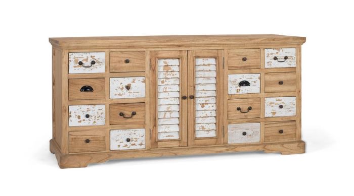 Aparador Sumba Madera natural blanco 12 cajones 2 puertas