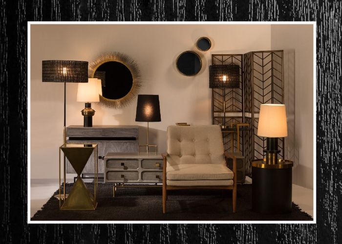 Mesa Auxiliar 43x43x51 Cristal/Metal Dorado/Negro