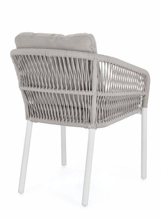Silla Jardín con Cojín Cuerda Trenzada Aluminio Blanco, 62 Cm