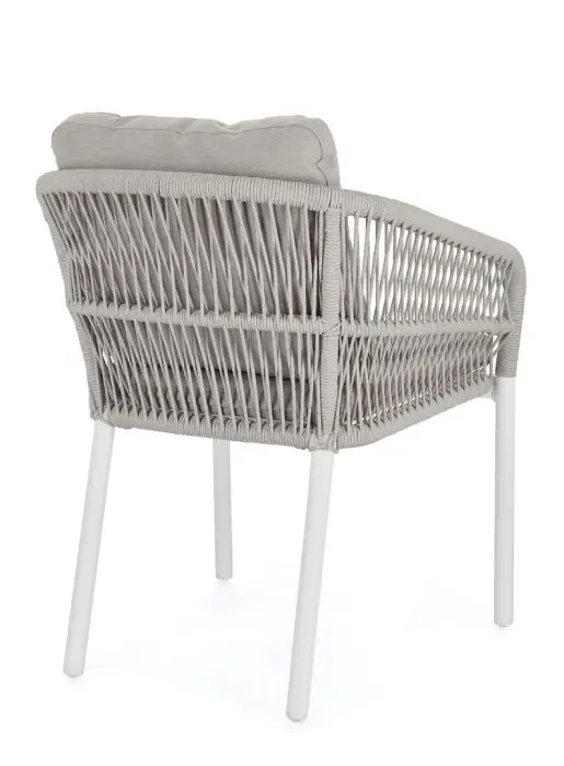 Silla Jardín con Cojín Cuerda Trenzada Aluminio Blanco, 62 Cm