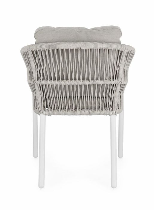 Silla Jardín con Cojín Cuerda Trenzada Aluminio Blanco, 62 Cm