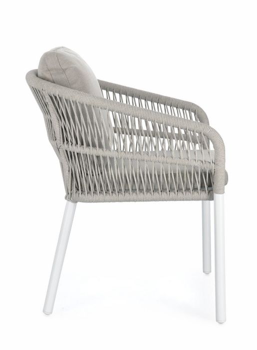 Silla Jardín con Cojín Cuerda Trenzada Aluminio Blanco, 62 Cm