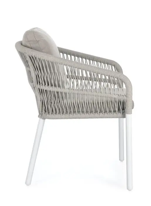 Silla Jardín con Cojín Cuerda Trenzada Aluminio Blanco, 62 Cm