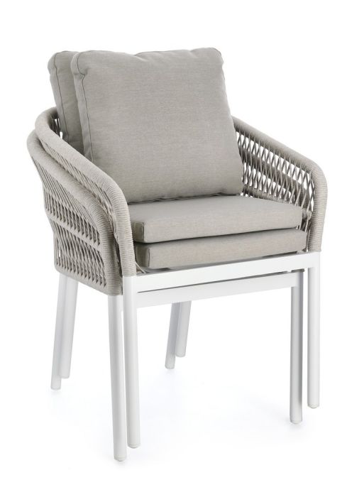 Silla Jardín con Cojín Cuerda Trenzada Aluminio Blanco, 62 Cm