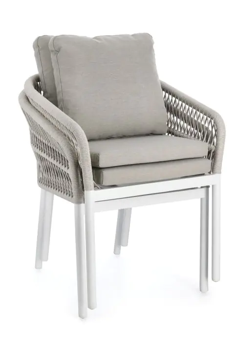 Silla Jardín con Cojín Cuerda Trenzada Aluminio Blanco, 62 Cm