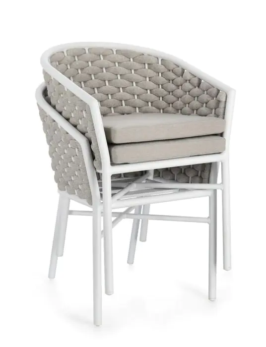 Silla Jardín con Cojín Cuerda Aluminio Blanco, 57 Cm