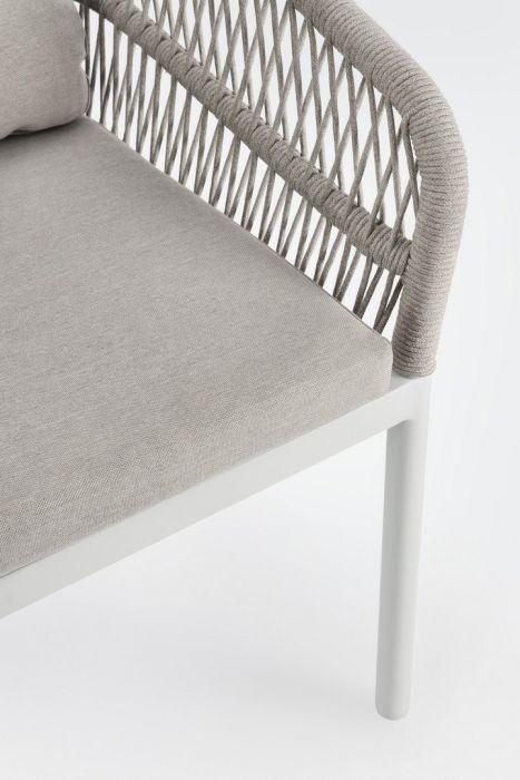 Silla Jardín con Cojín Cuerda Trenzada Aluminio Blanco, 62 Cm