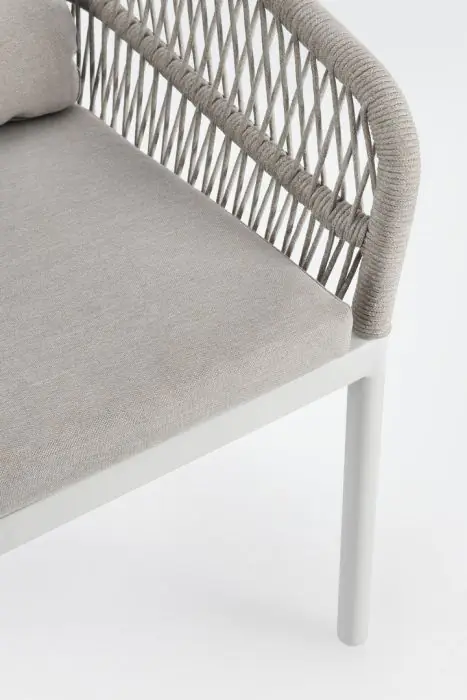 Silla Jardín con Cojín Cuerda Trenzada Aluminio Blanco, 62 Cm